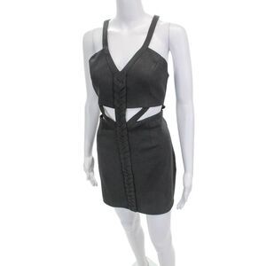 NBD X The Naven Twins Women Bodycon Gray V Neck Sleeveless Zip Mini Dress Size M
